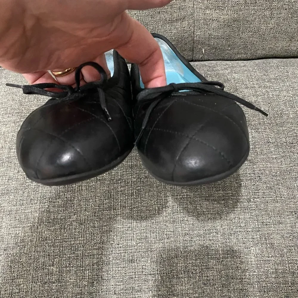 Thierry Rabotin Black Leather Quilted Ballets Flats Women Size EU 42